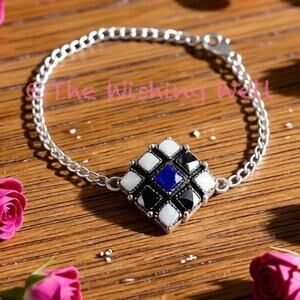 Artisan White Buffalo and Lapis Lazuli Geometric Statement Bracelet up to 8”